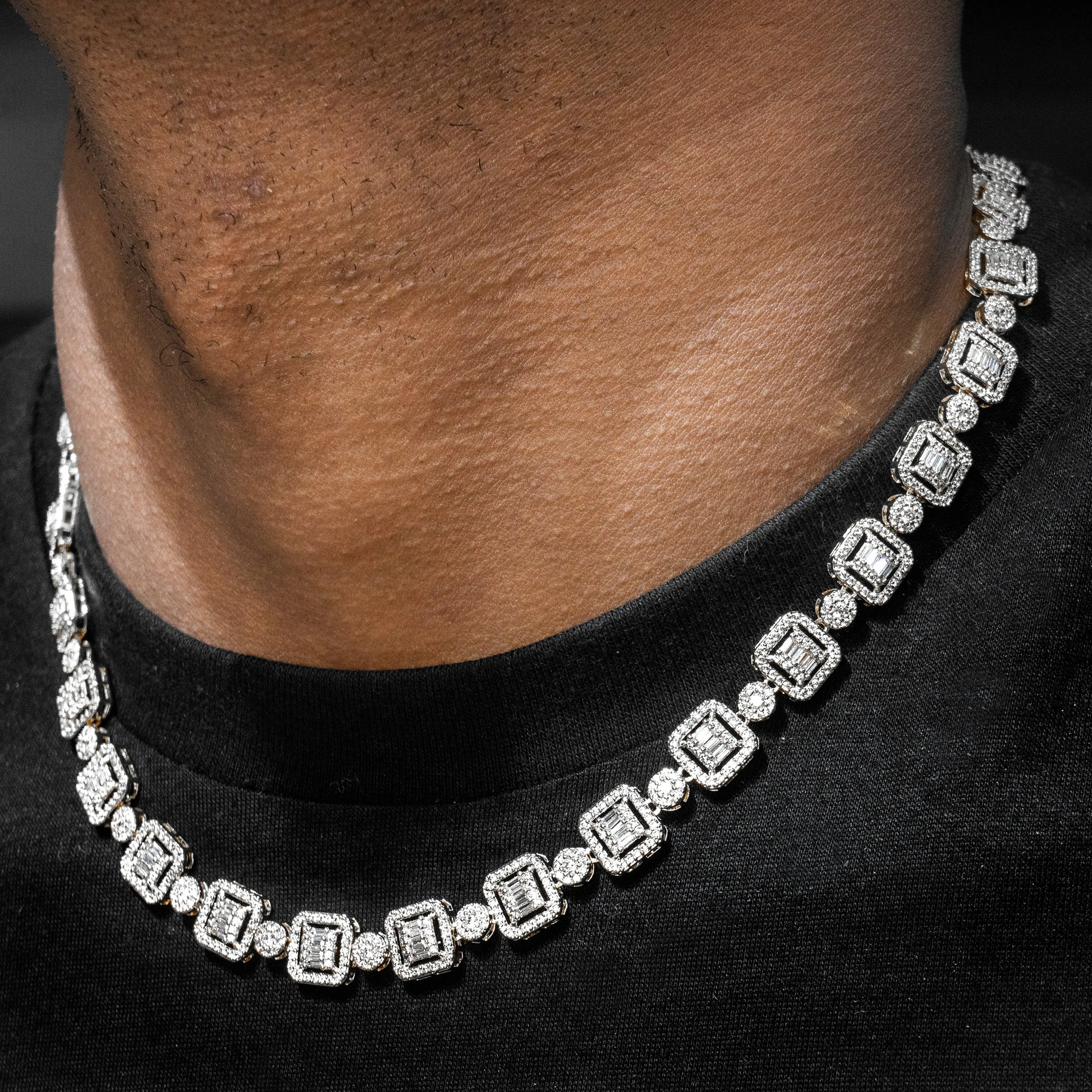Mens White Gold Iced Out Baguette & Cluster Chain