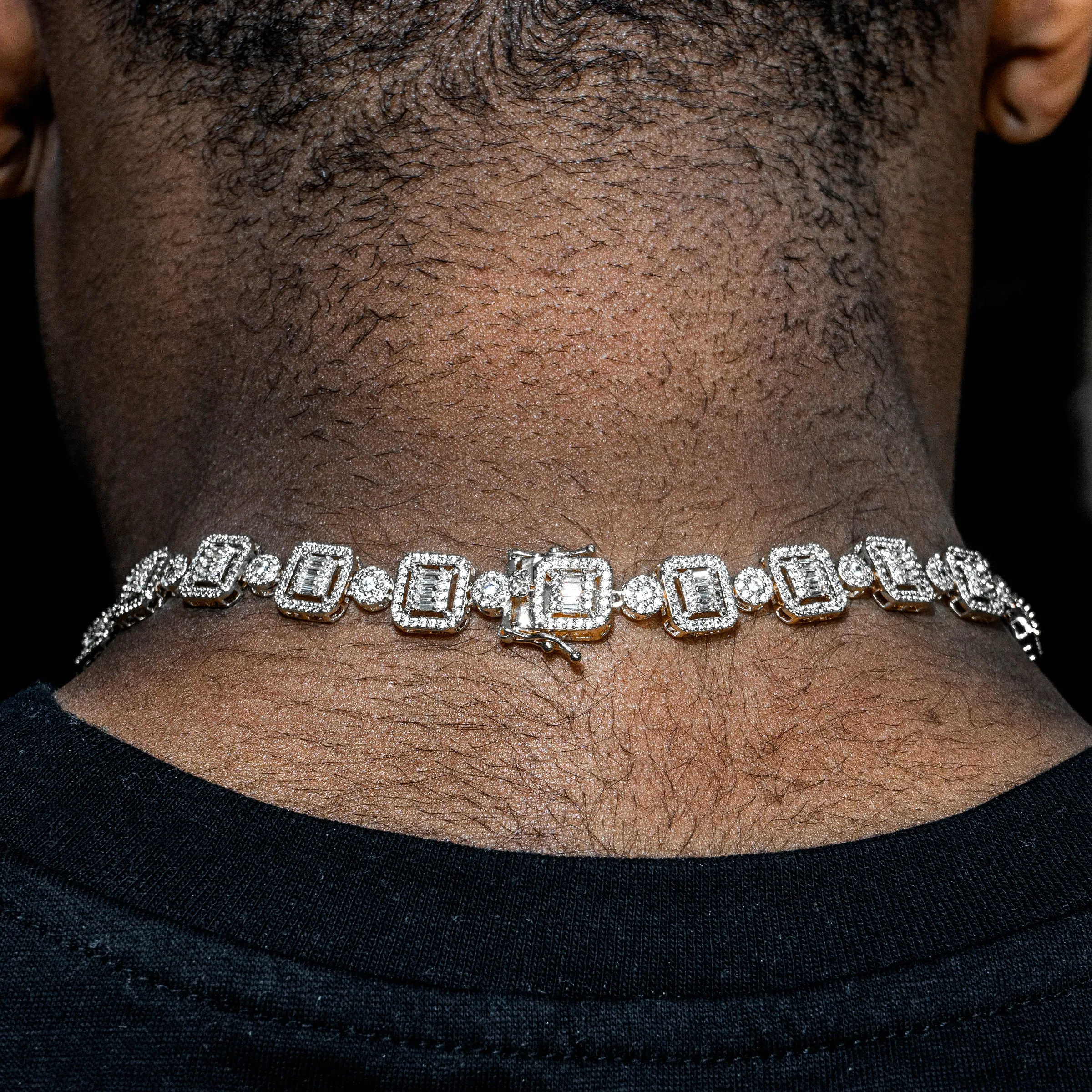 Mens White Gold Iced Out Baguette & Cluster Chain
