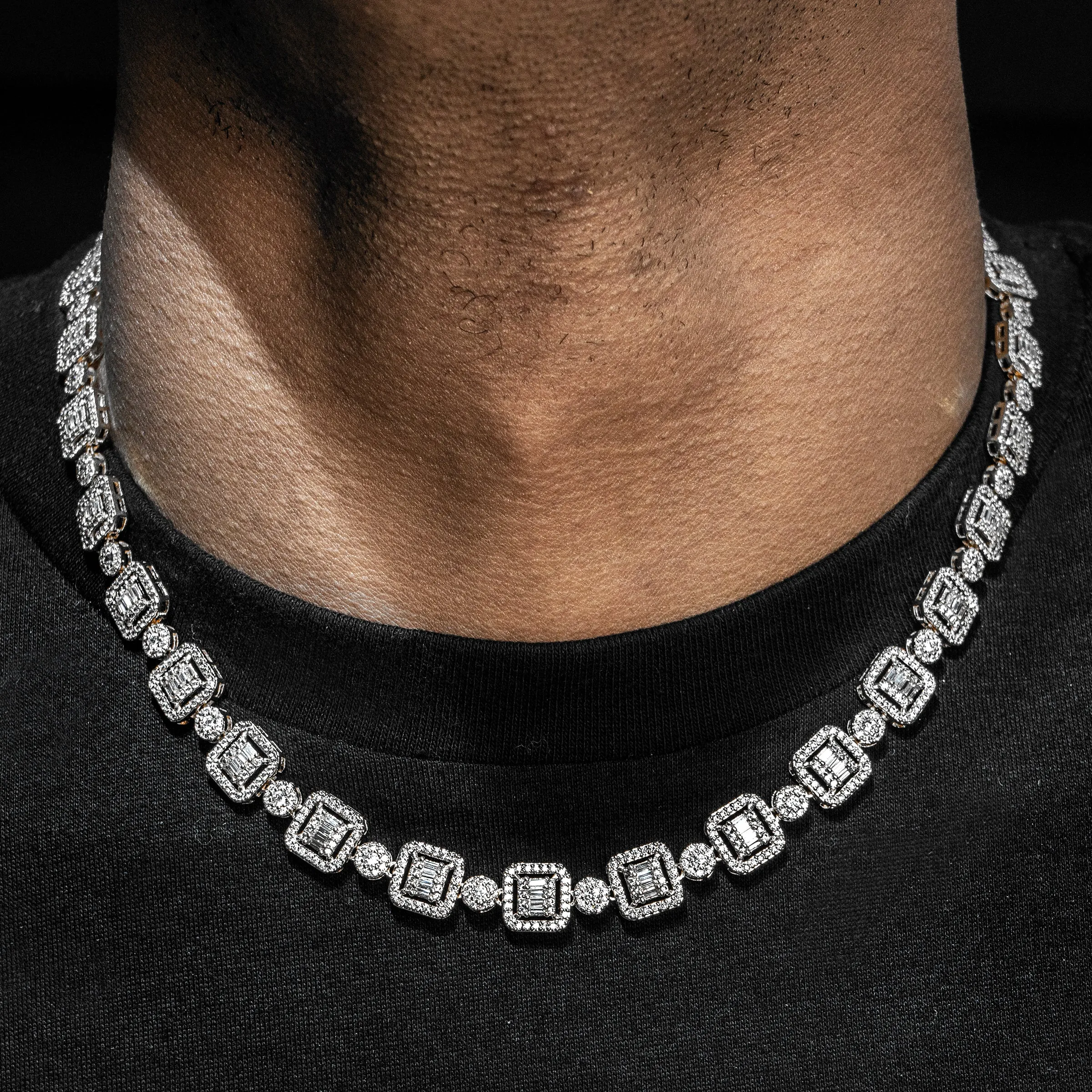 Mens White Gold Iced Out Baguette & Cluster Chain
