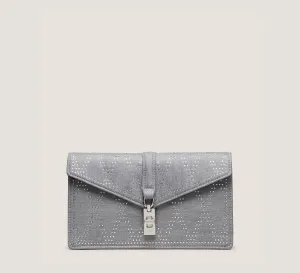 Milan Shine Clutch Handbags, Perla Gray Vintage Denim & Crystal, Size: U No Dimension