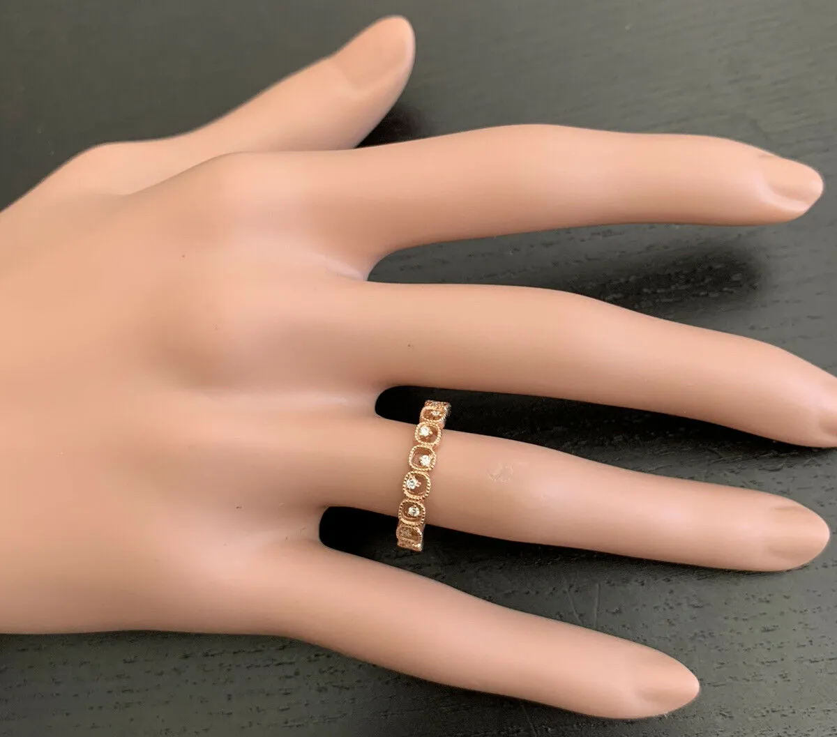 Natural Diamond 14K Solid Rose Gold Band Ring