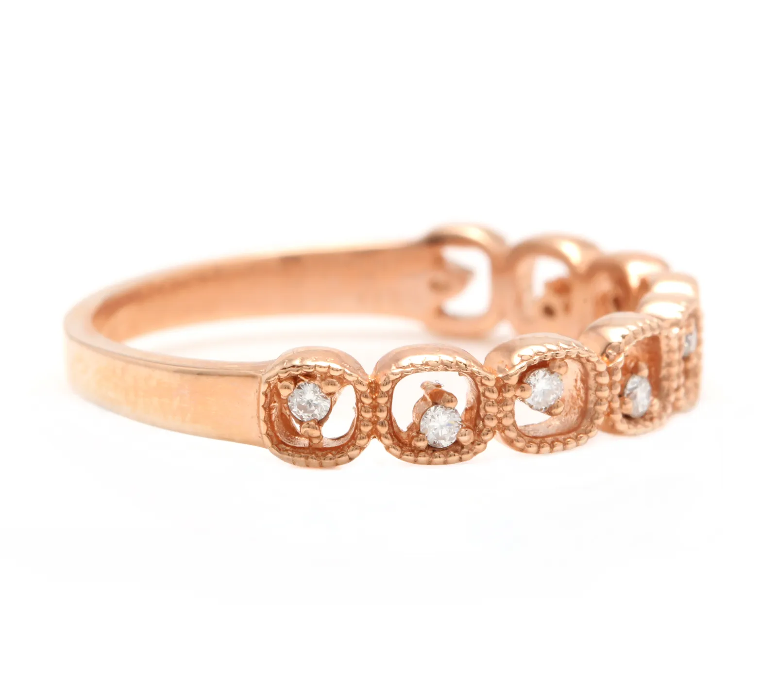 Natural Diamond 14K Solid Rose Gold Band Ring