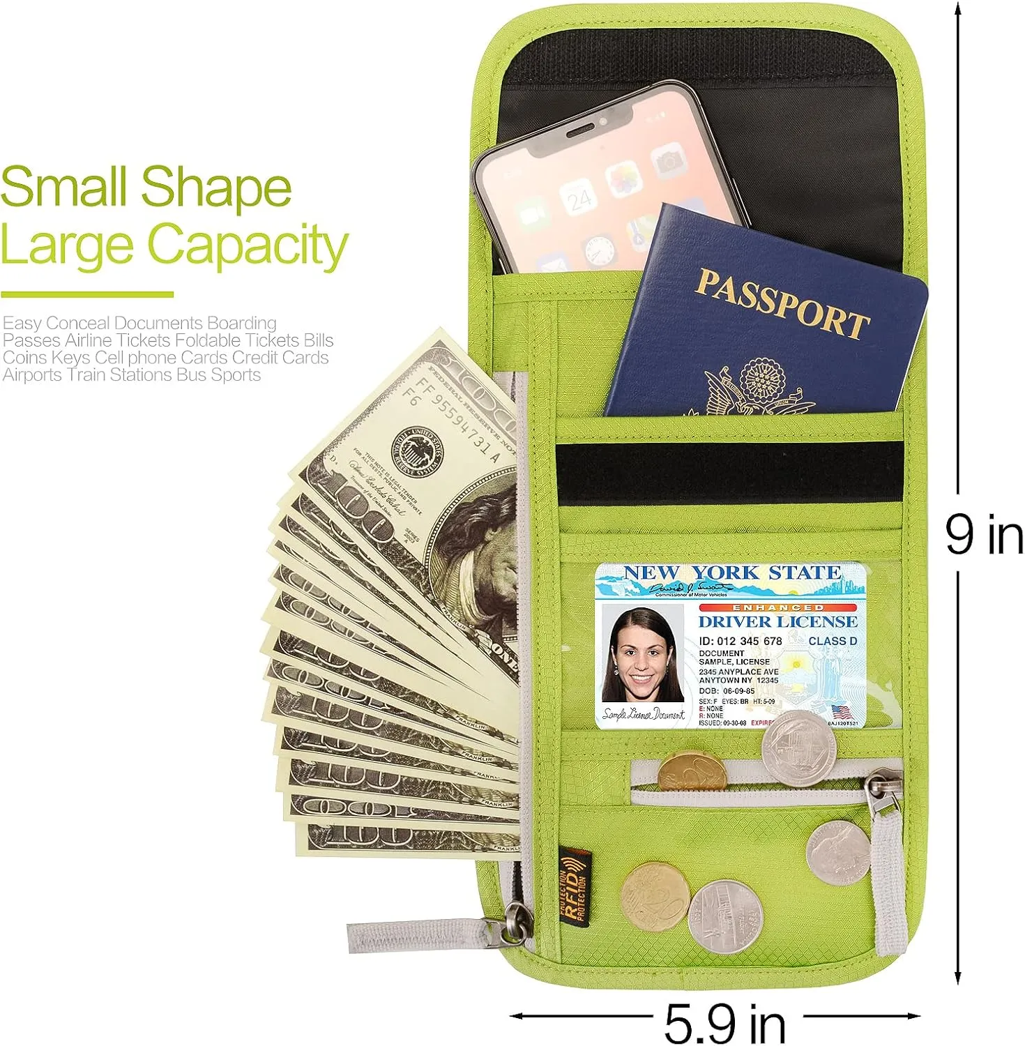 Neck Wallet Lightweight RFID Blocking Waterproof Travel Pouch for Women Men
