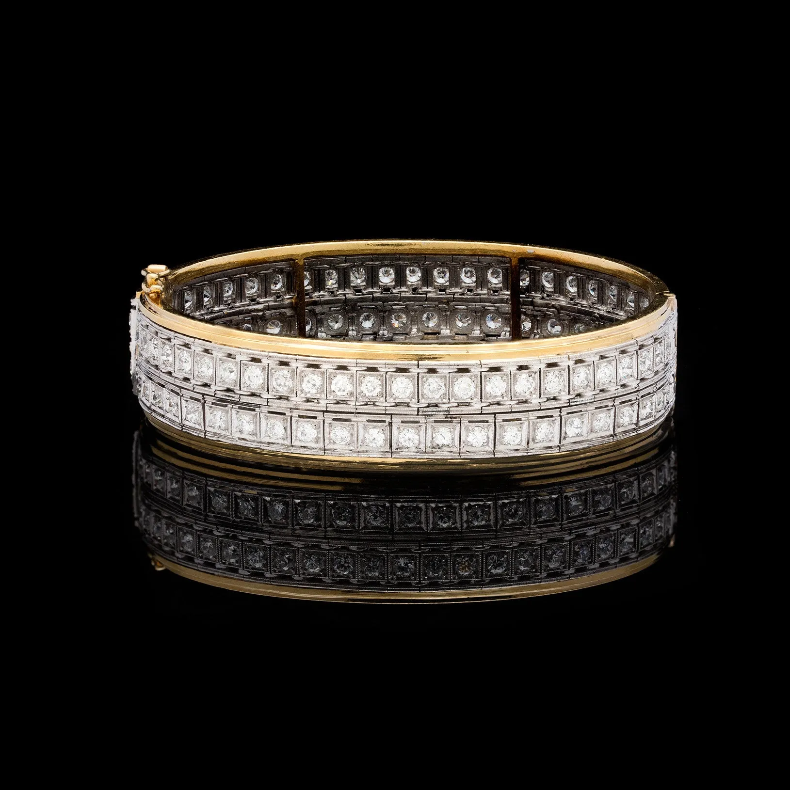 Old European Cut Diamond Bangle Bracelet, circa 1950s