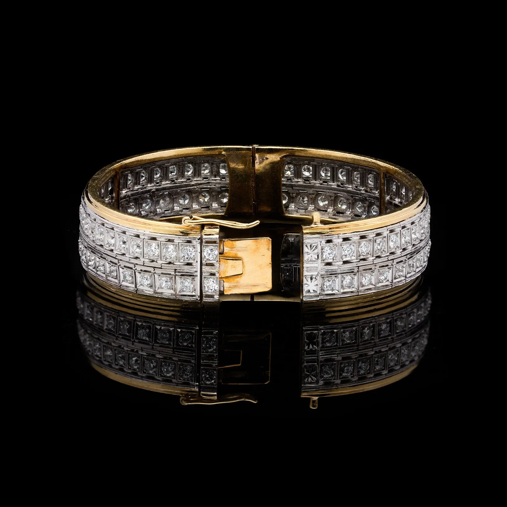 Old European Cut Diamond Bangle Bracelet, circa 1950s