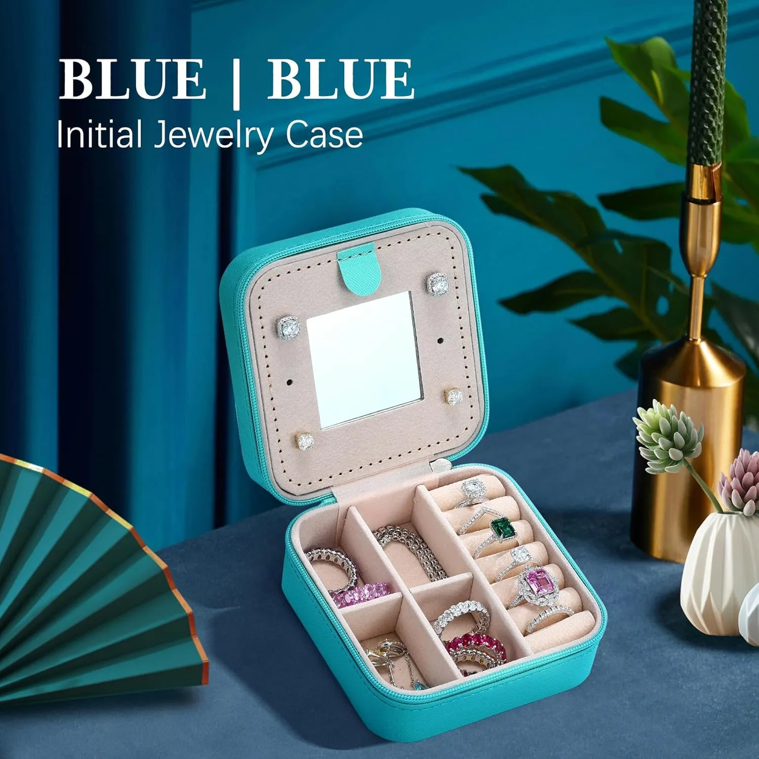 Parima Jewelry Organizer Box, Jewelry Organizer Travel Jewelry Case | Ring Organizer Necklace Organizer Earring Organizer Box | Jewelry Travel Organizer | Small Jewelry Organizer - Letter M, Aqua Blue