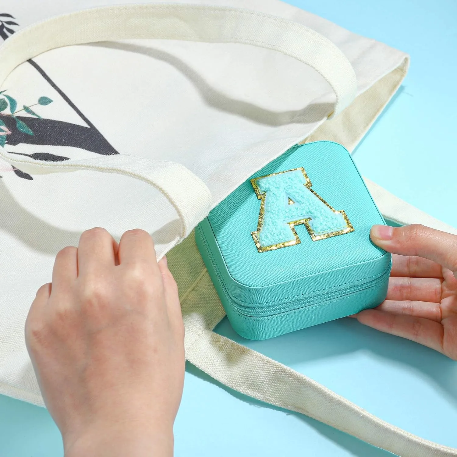 Parima Jewelry Organizer Box, Jewelry Organizer Travel Jewelry Case | Ring Organizer Necklace Organizer Earring Organizer Box | Jewelry Travel Organizer | Small Jewelry Organizer - Letter M, Aqua Blue