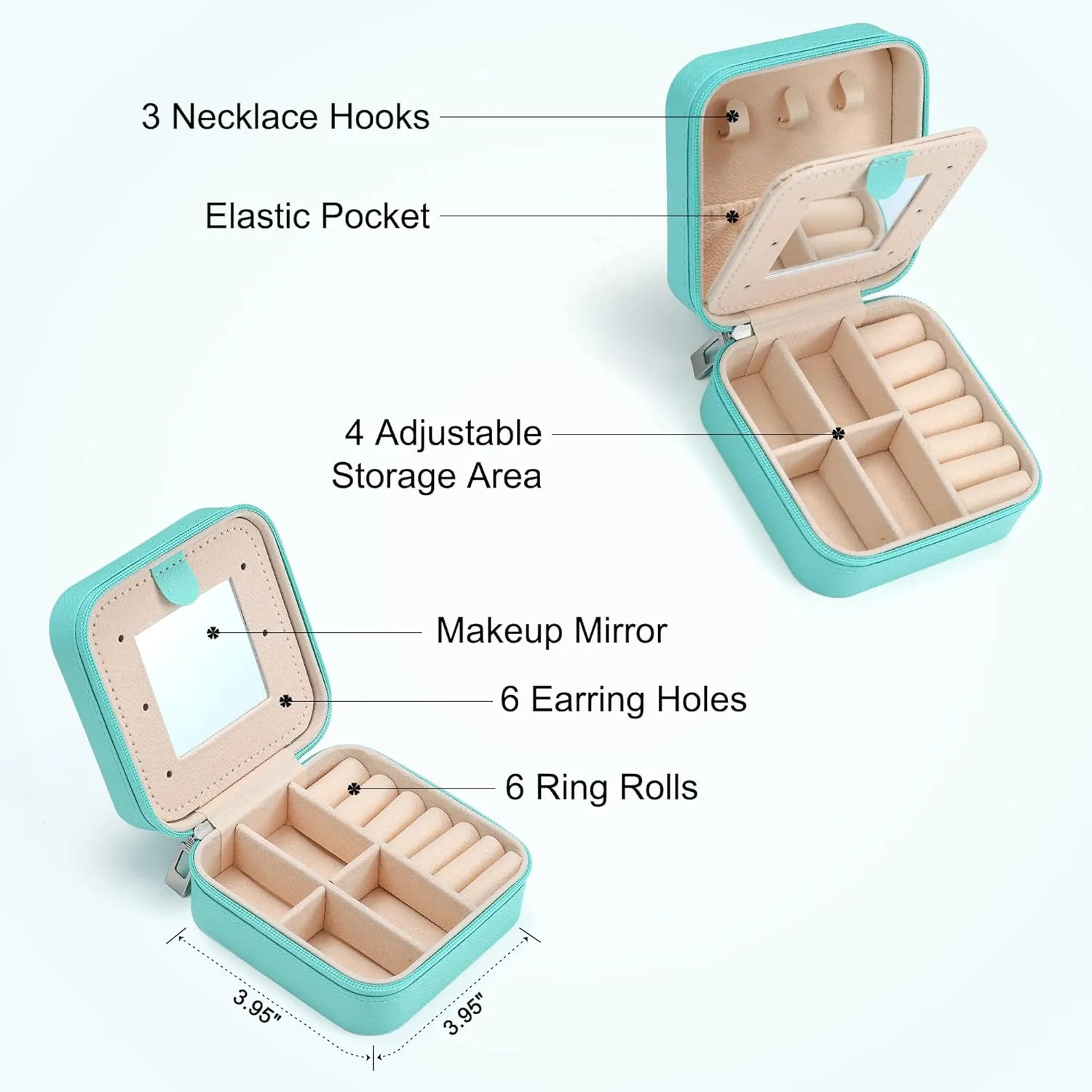 Parima Jewelry Organizer Box, Jewelry Organizer Travel Jewelry Case | Ring Organizer Necklace Organizer Earring Organizer Box | Jewelry Travel Organizer | Small Jewelry Organizer - Letter M, Aqua Blue