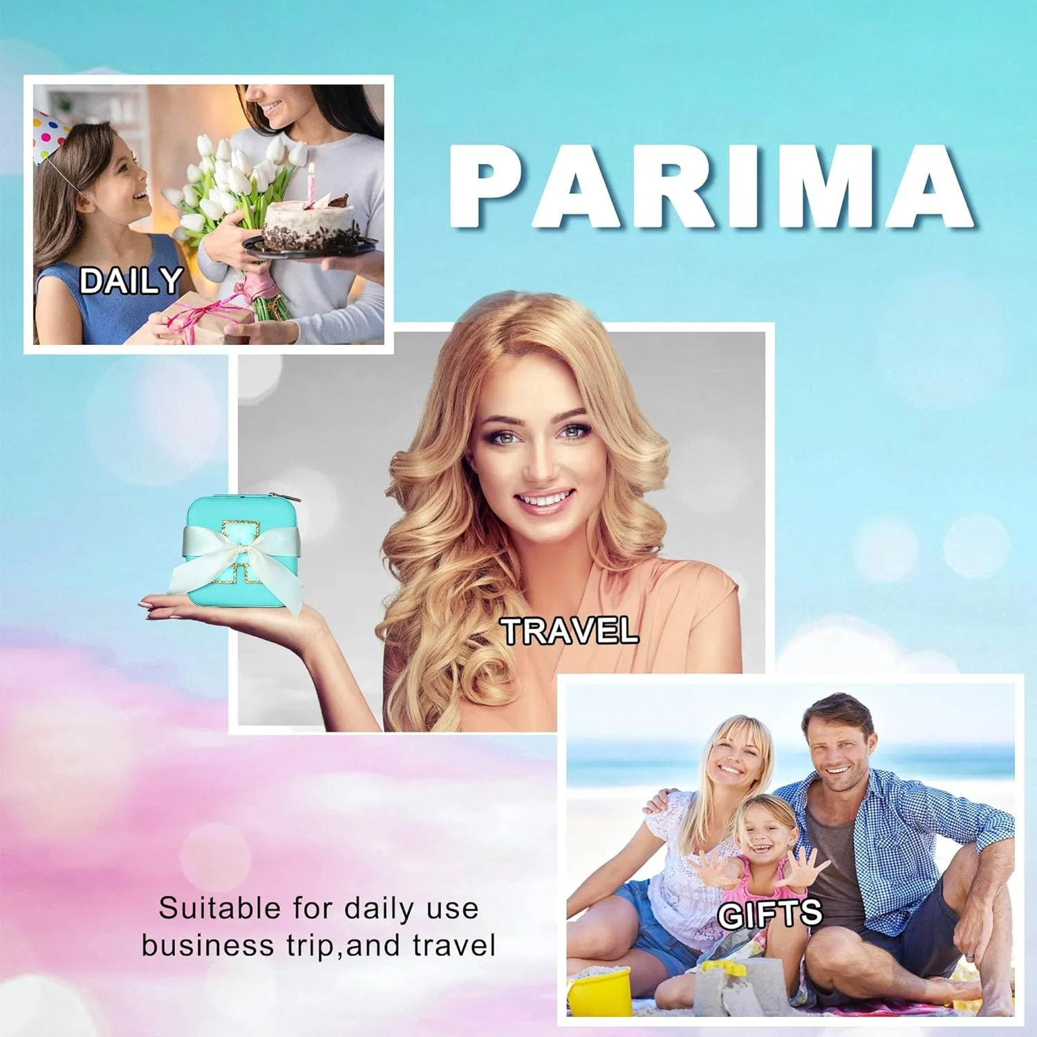Parima Jewelry Organizer Box, Jewelry Organizer Travel Jewelry Case | Ring Organizer Necklace Organizer Earring Organizer Box | Jewelry Travel Organizer | Small Jewelry Organizer - Letter M, Aqua Blue