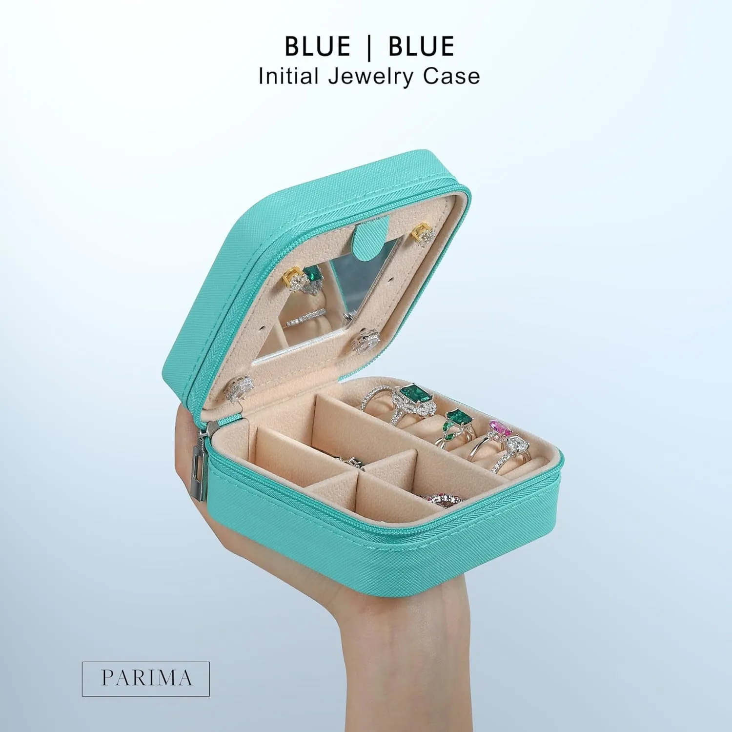 Parima Jewelry Organizer Box, Jewelry Organizer Travel Jewelry Case | Ring Organizer Necklace Organizer Earring Organizer Box | Jewelry Travel Organizer | Small Jewelry Organizer - Letter M, Aqua Blue