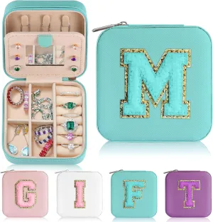 Parima Jewelry Organizer Box, Jewelry Organizer Travel Jewelry Case | Ring Organizer Necklace Organizer Earring Organizer Box | Jewelry Travel Organizer | Small Jewelry Organizer - Letter M, Aqua Blue