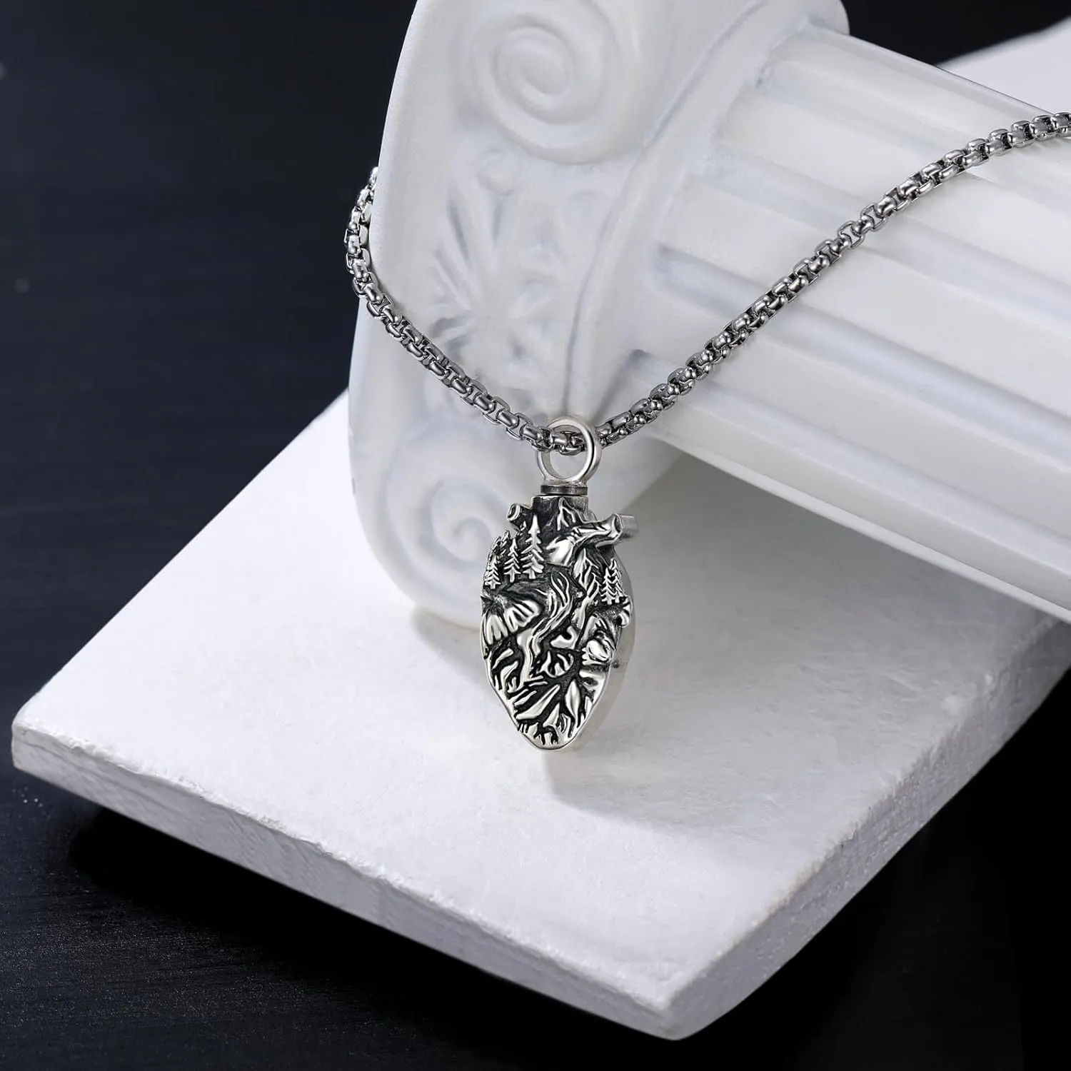 PELOVNY Urn Necklaces for Ashes 925 Sterling Silver Heart Skeleton Birthstone Necklace Cremation Jewelry Memorial Gifts for Women Men Mom