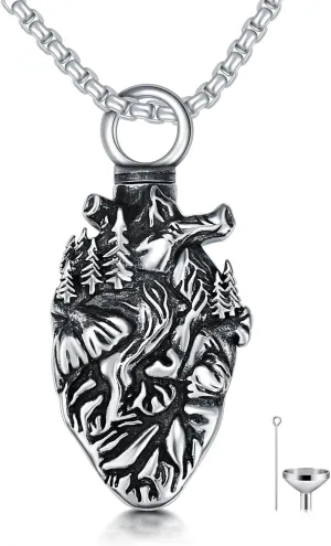 PELOVNY Urn Necklaces for Ashes 925 Sterling Silver Heart Skeleton Birthstone Necklace Cremation Jewelry Memorial Gifts for Women Men Mom