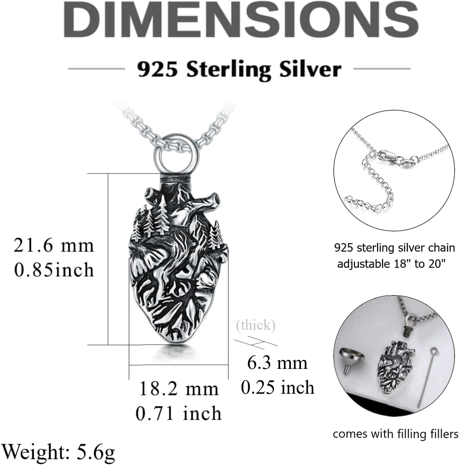 PELOVNY Urn Necklaces for Ashes 925 Sterling Silver Heart Skeleton Birthstone Necklace Cremation Jewelry Memorial Gifts for Women Men Mom