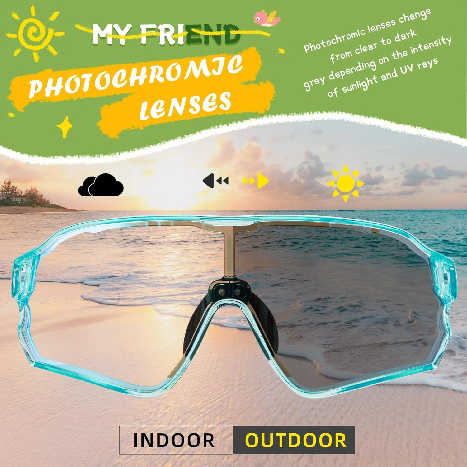 ROCKBROS Photochromic Sports Kids Sunglasses For Boys Girls Children Youth MTB Biking Sunglasses for Kids Ages 8 to 14