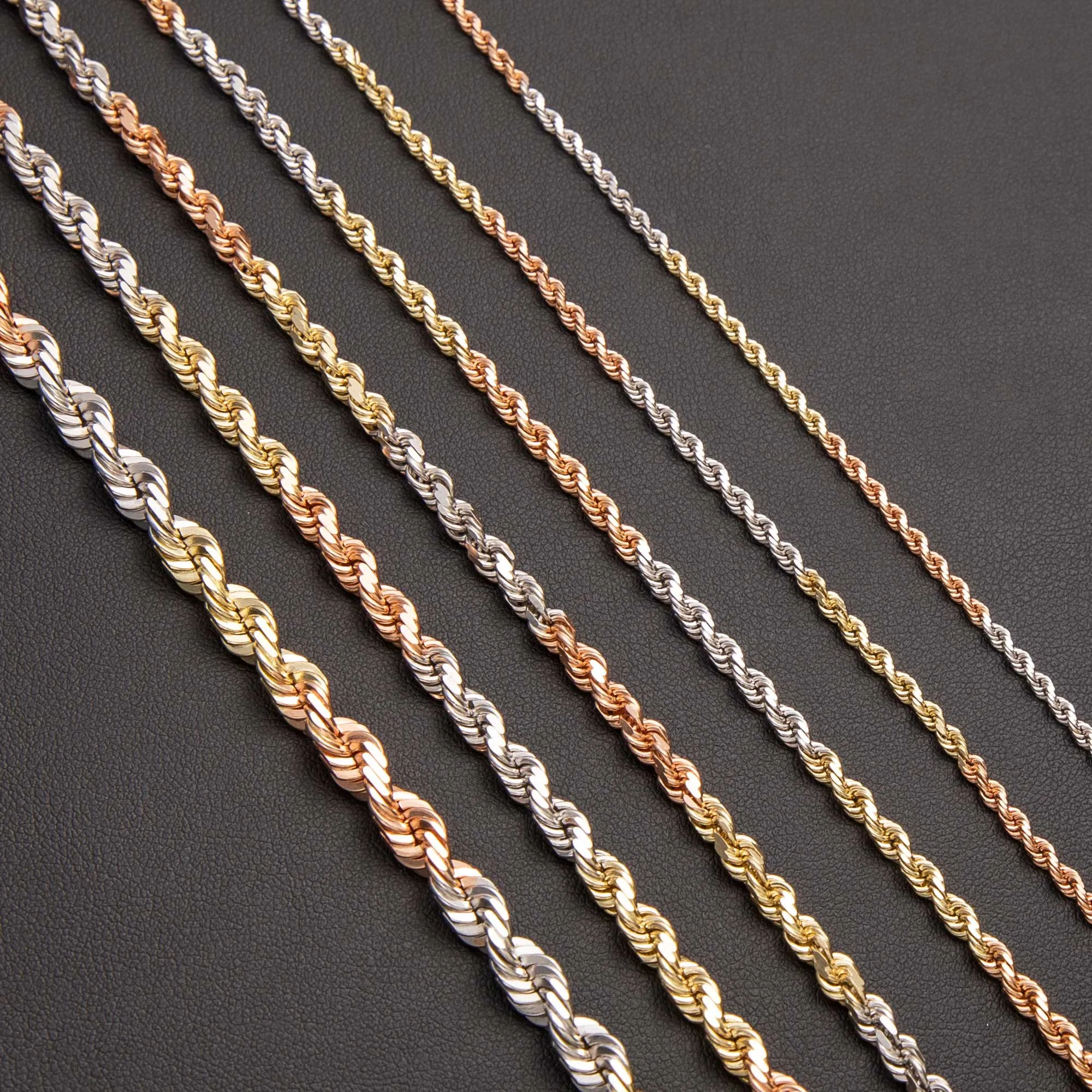 Rope Chain Necklace 14K Tri-Color Gold - Solid