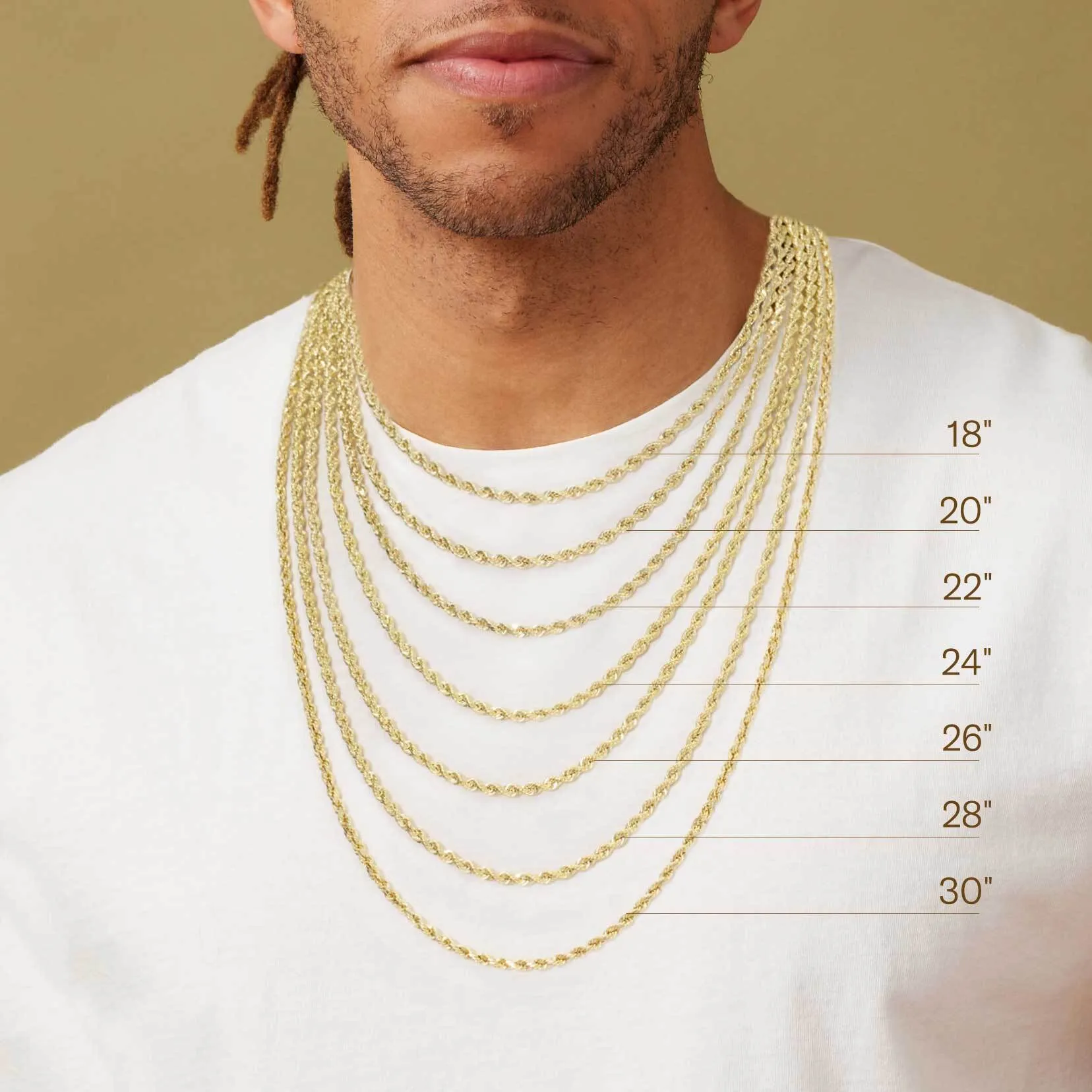 Rope Chain Necklace 14K Tri-Color Gold - Solid