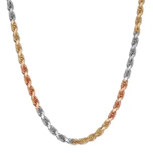 Rope Chain Necklace 14K Tri-Color Gold - Solid