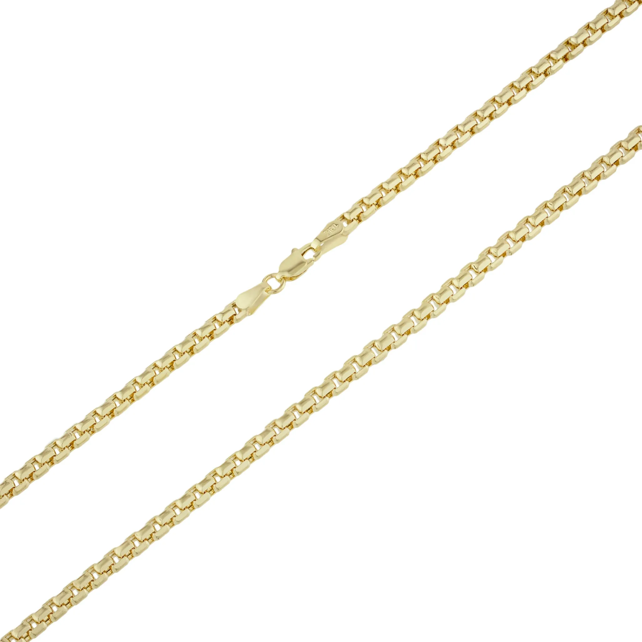 Round Box Link Chain Necklace 10K Yellow Gold - Hollow