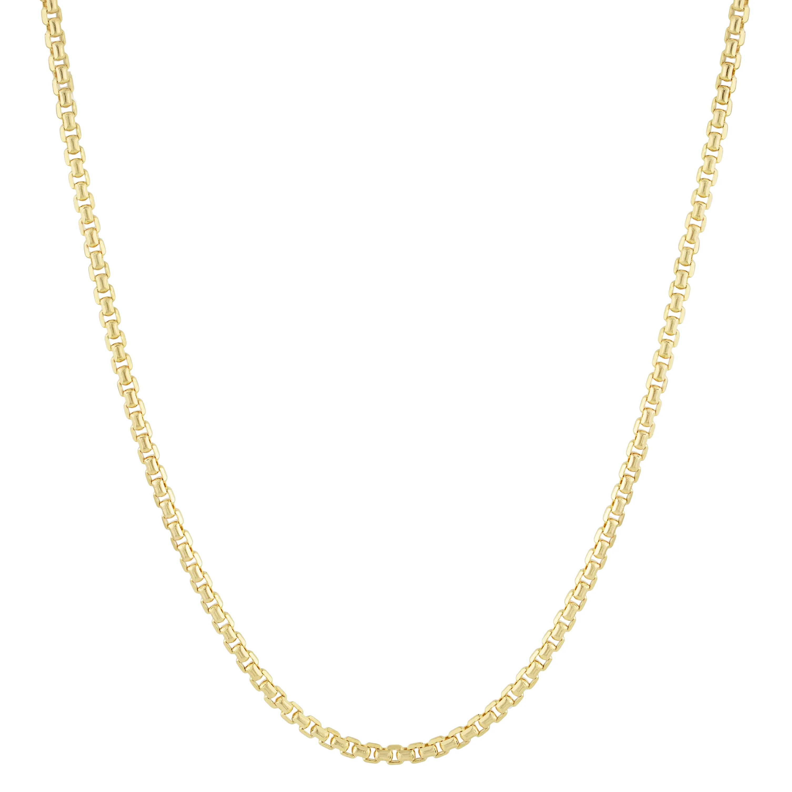 Round Box Link Chain Necklace 10K Yellow Gold - Hollow