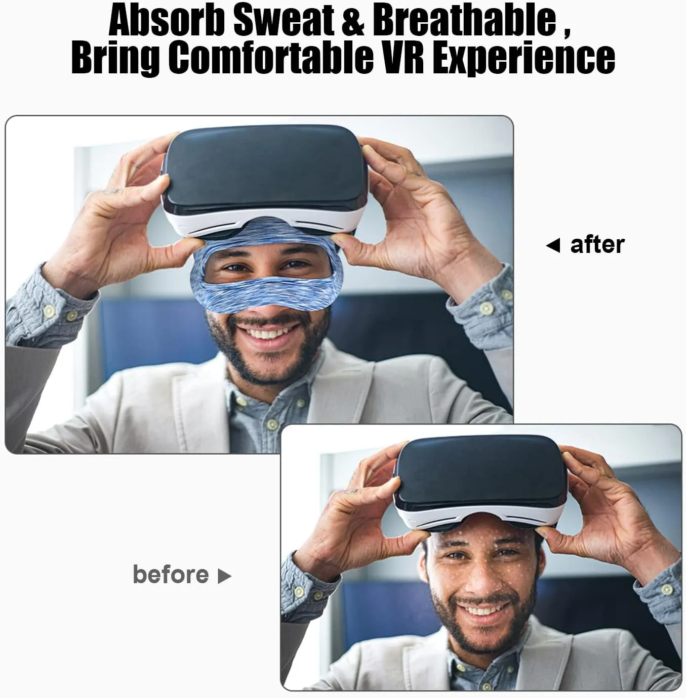 SAYAFAN VR Eye Mask, Adjustable Breathable VR Sweat Band for Meta/Oculus Quest 2/3/3S/Pro, HTC Vive, PS, Gear, VR Workouts (3PCS)