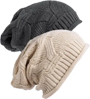 Senker Fashion 2 Pack Winter Slouchy Beanie for Women, Knit Beanies Warm Fleece Lined Chunky Oversized Skull Cap Gifts
