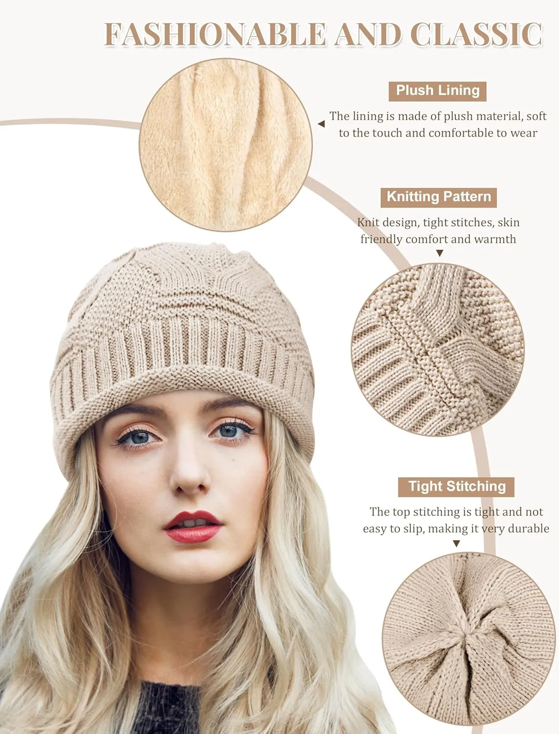 Senker Fashion 2 Pack Winter Slouchy Beanie for Women, Knit Beanies Warm Fleece Lined Chunky Oversized Skull Cap Gifts