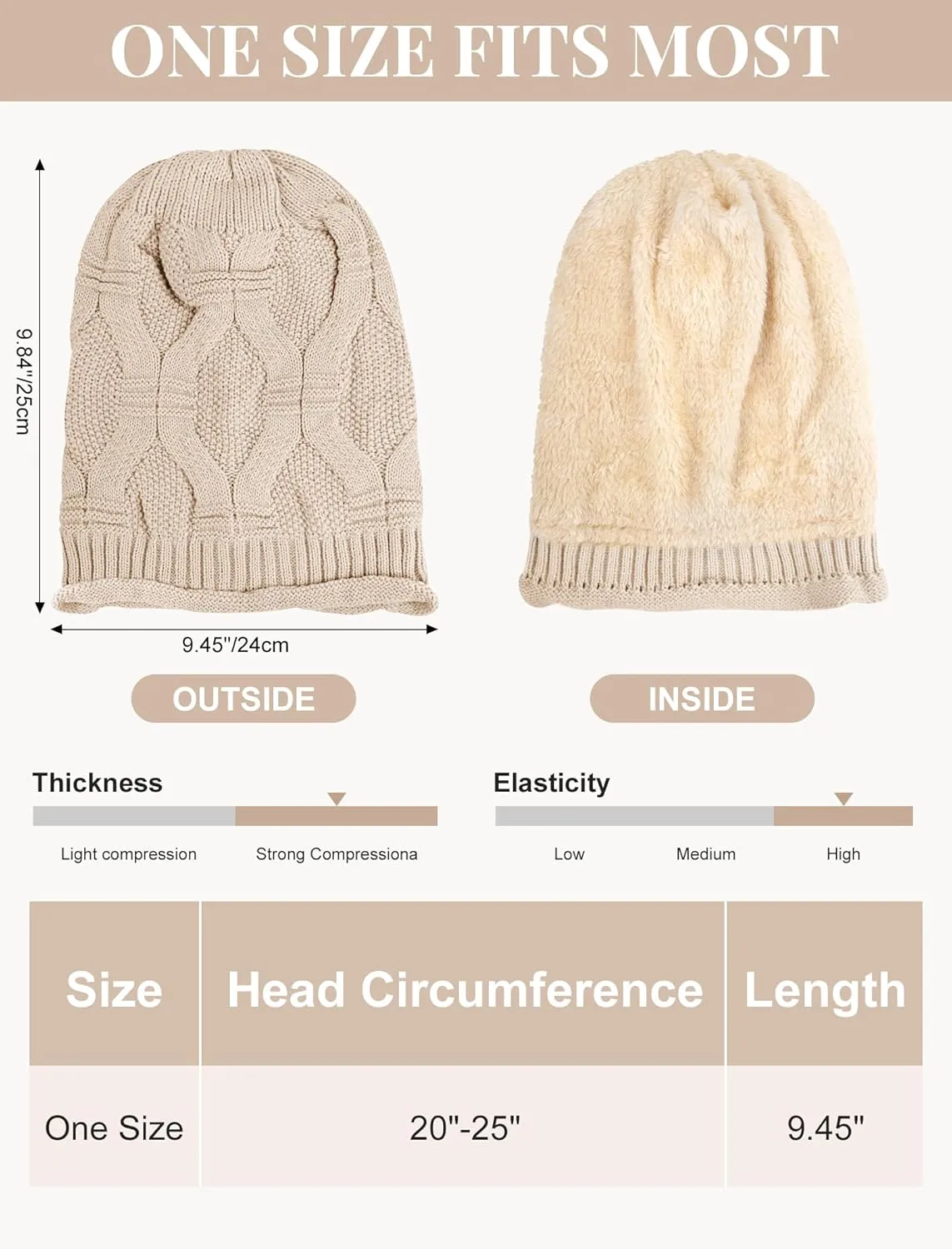 Senker Fashion 2 Pack Winter Slouchy Beanie for Women, Knit Beanies Warm Fleece Lined Chunky Oversized Skull Cap Gifts