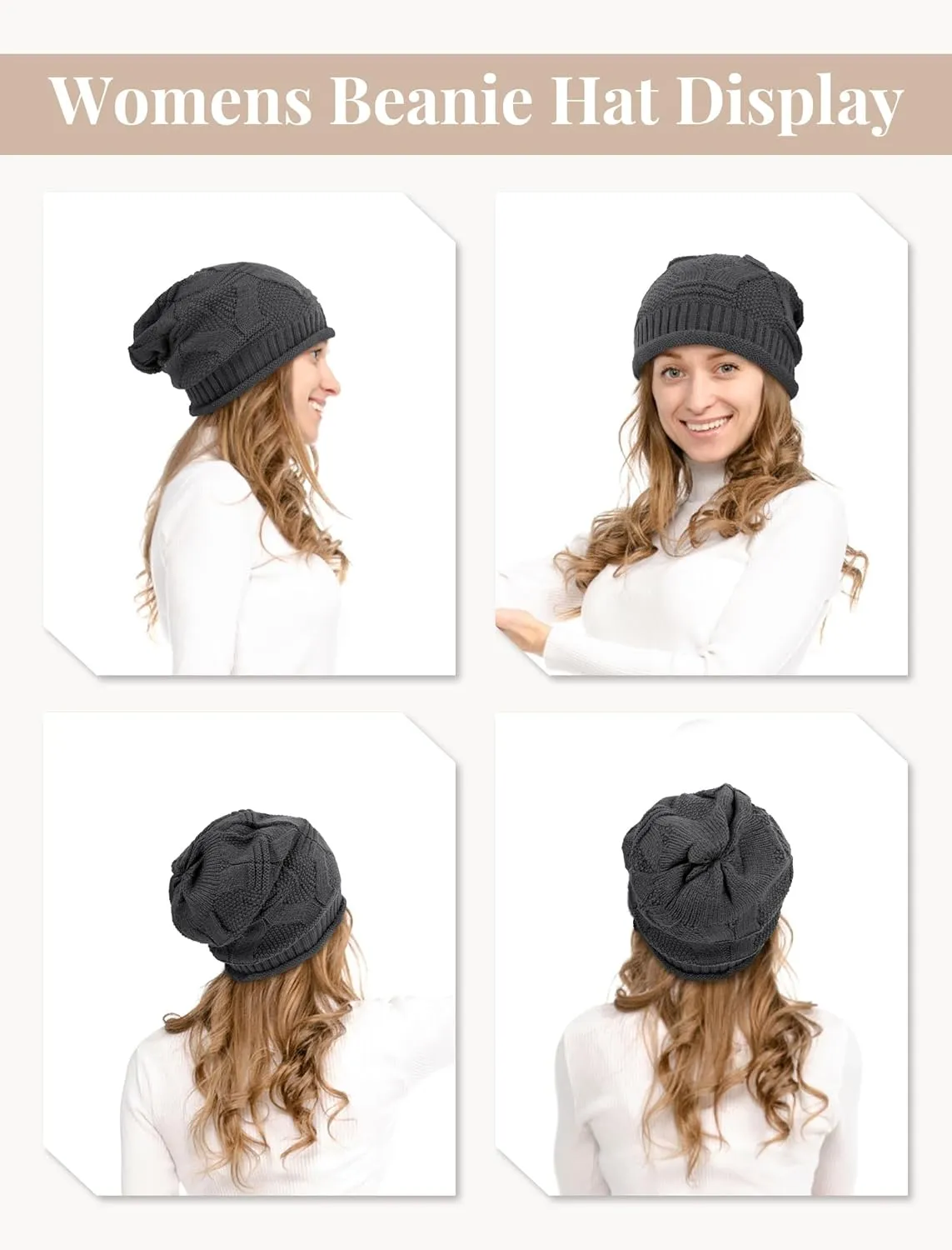 Senker Fashion 2 Pack Winter Slouchy Beanie for Women, Knit Beanies Warm Fleece Lined Chunky Oversized Skull Cap Gifts