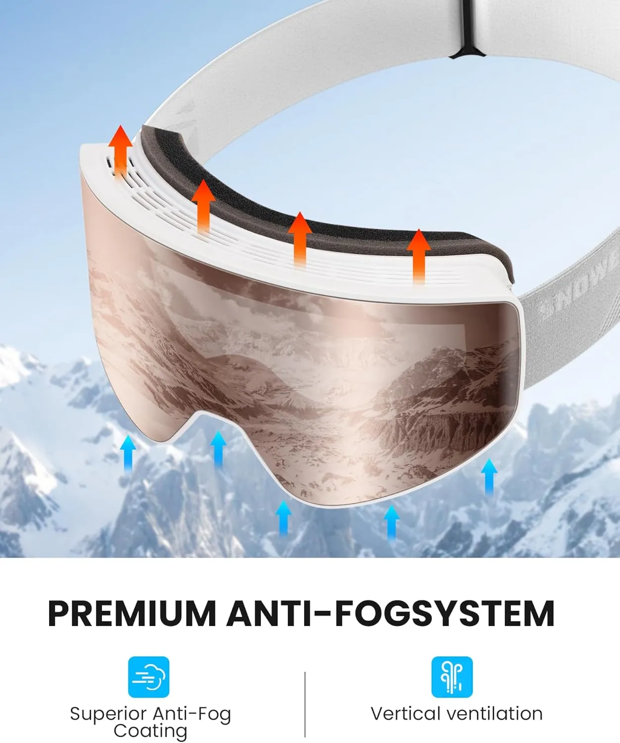 SNOWER Ski Goggles, Interchangeable Lens Anti-Fog Snow Goggles, UV Protection, OTG HD Snowboard Goggles for Men Women Adult