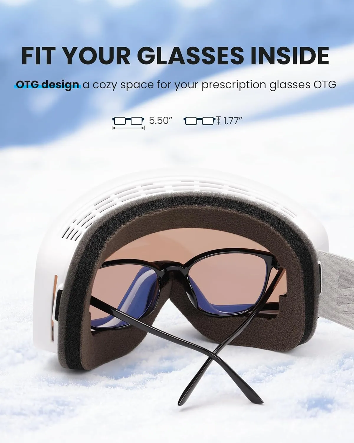 SNOWER Ski Goggles, Interchangeable Lens Anti-Fog Snow Goggles, UV Protection, OTG HD Snowboard Goggles for Men Women Adult