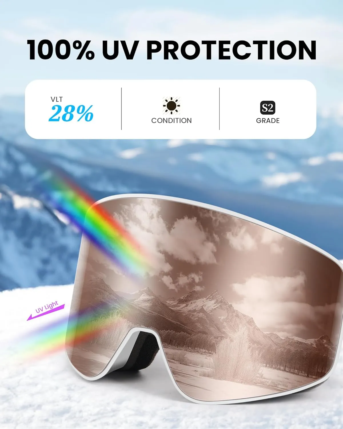 SNOWER Ski Goggles, Interchangeable Lens Anti-Fog Snow Goggles, UV Protection, OTG HD Snowboard Goggles for Men Women Adult