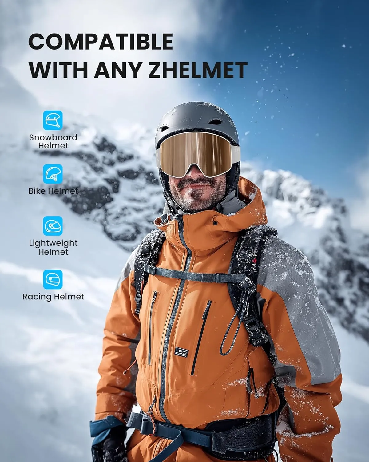 SNOWER Ski Goggles, Interchangeable Lens Anti-Fog Snow Goggles, UV Protection, OTG HD Snowboard Goggles for Men Women Adult