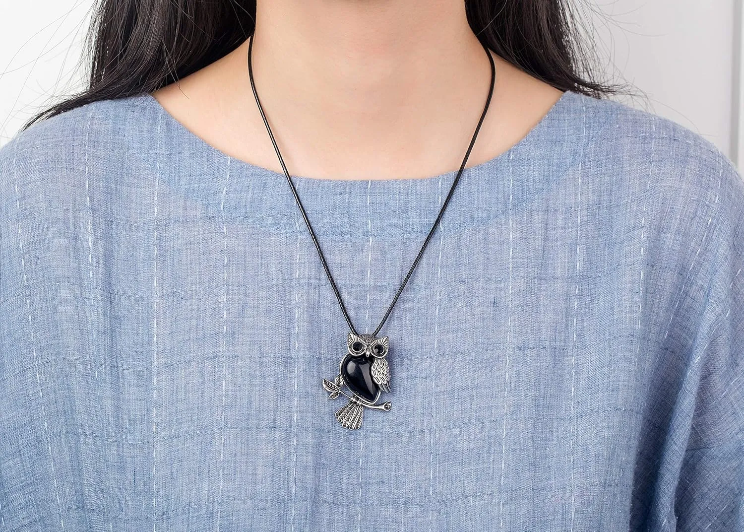 Softones Owl Necklace Healing Crystals Necklace for Women Men Reiki Spiritual Energy Gemstone Necklace Lava Owl Bracelet Set Gifts for Women with Gift Box