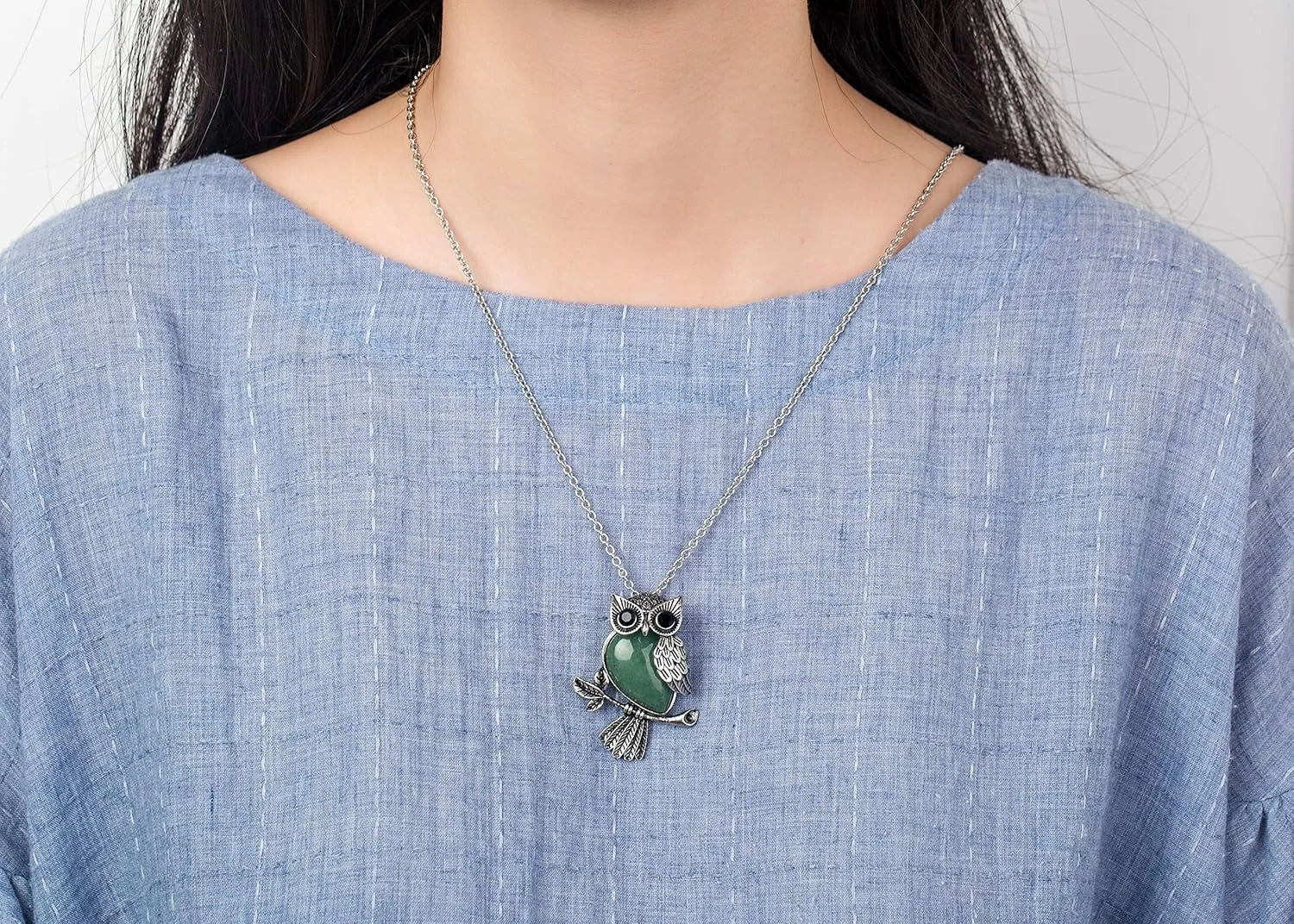 Softones Owl Necklace Healing Crystals Necklace for Women Men Reiki Spiritual Energy Gemstone Necklace Lava Owl Bracelet Set Gifts for Women with Gift Box
