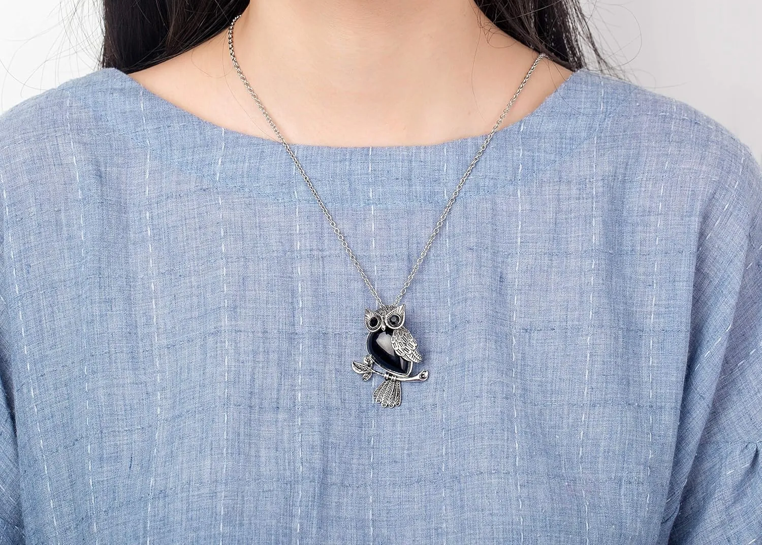 Softones Owl Necklace Healing Crystals Necklace for Women Men Reiki Spiritual Energy Gemstone Necklace Lava Owl Bracelet Set Gifts for Women with Gift Box