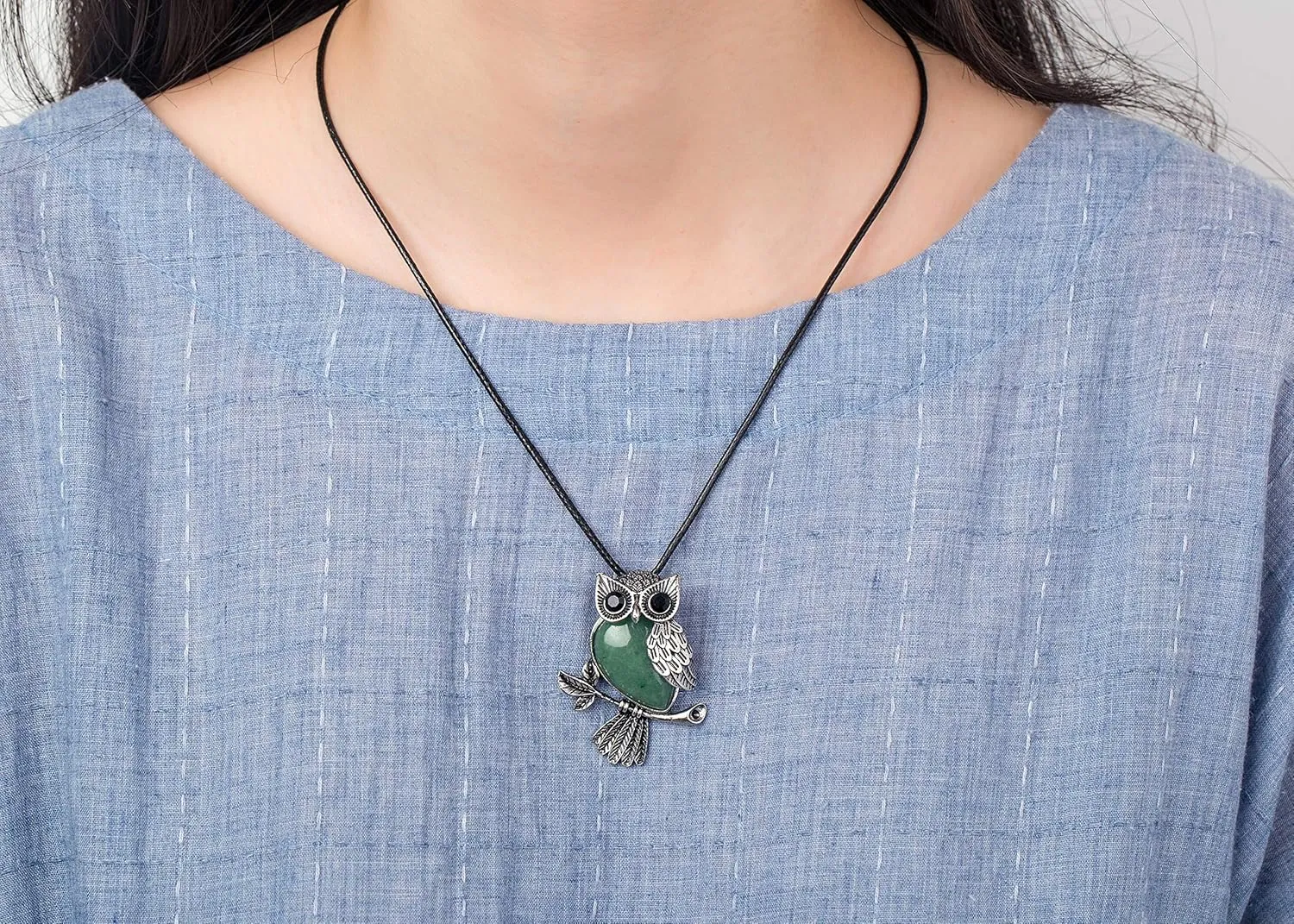Softones Owl Necklace Healing Crystals Necklace for Women Men Reiki Spiritual Energy Gemstone Necklace Lava Owl Bracelet Set Gifts for Women with Gift Box