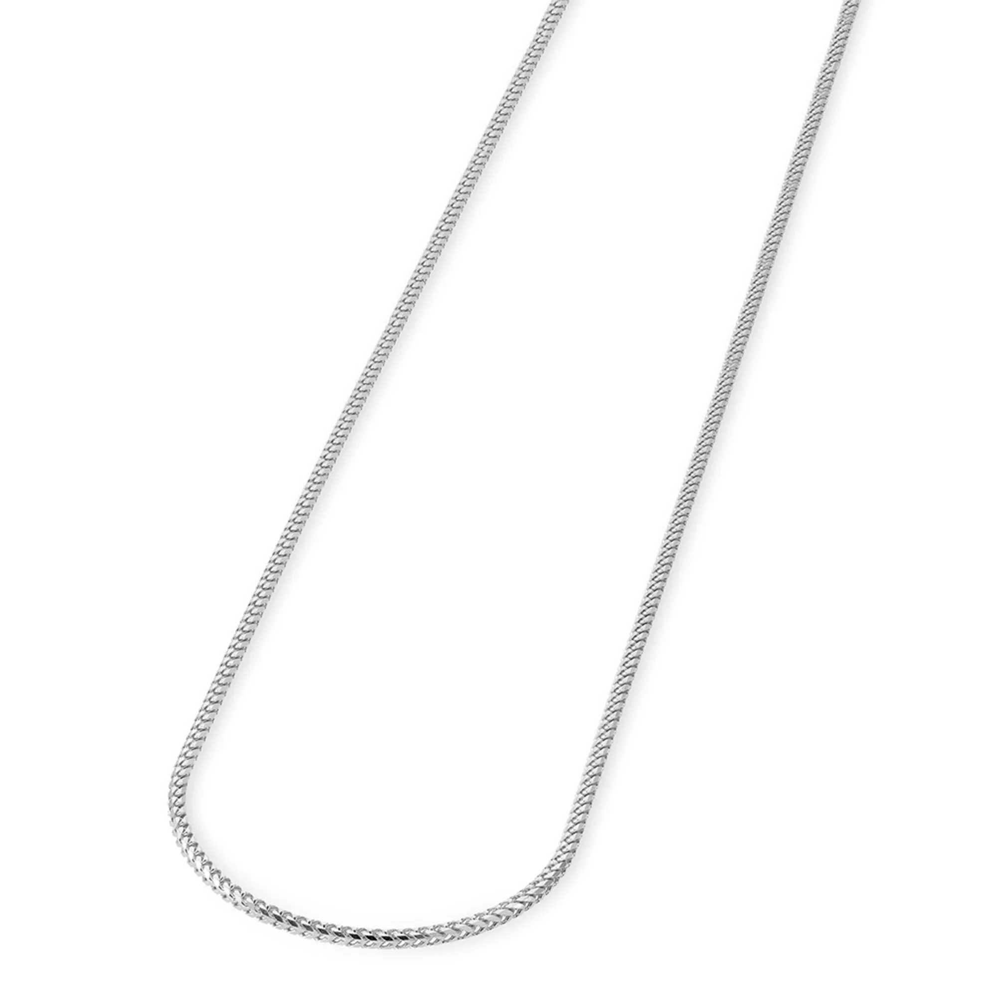 Solid 14k White Gold Diamond-Cut 1.2mm Square Franco Chain Necklace with Lobster Claw Clasp
