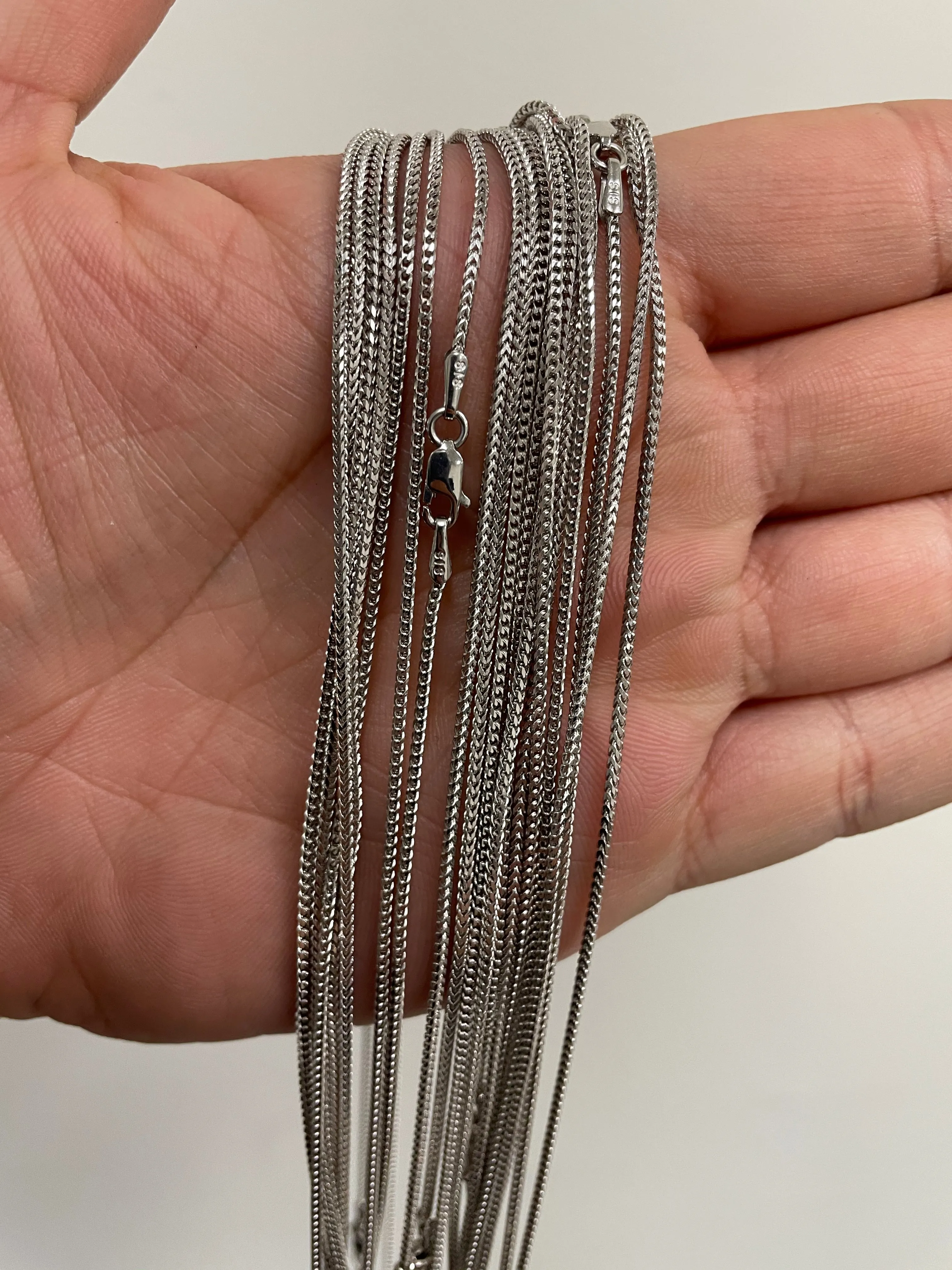Solid 14k White Gold Diamond-Cut 1.2mm Square Franco Chain Necklace with Lobster Claw Clasp