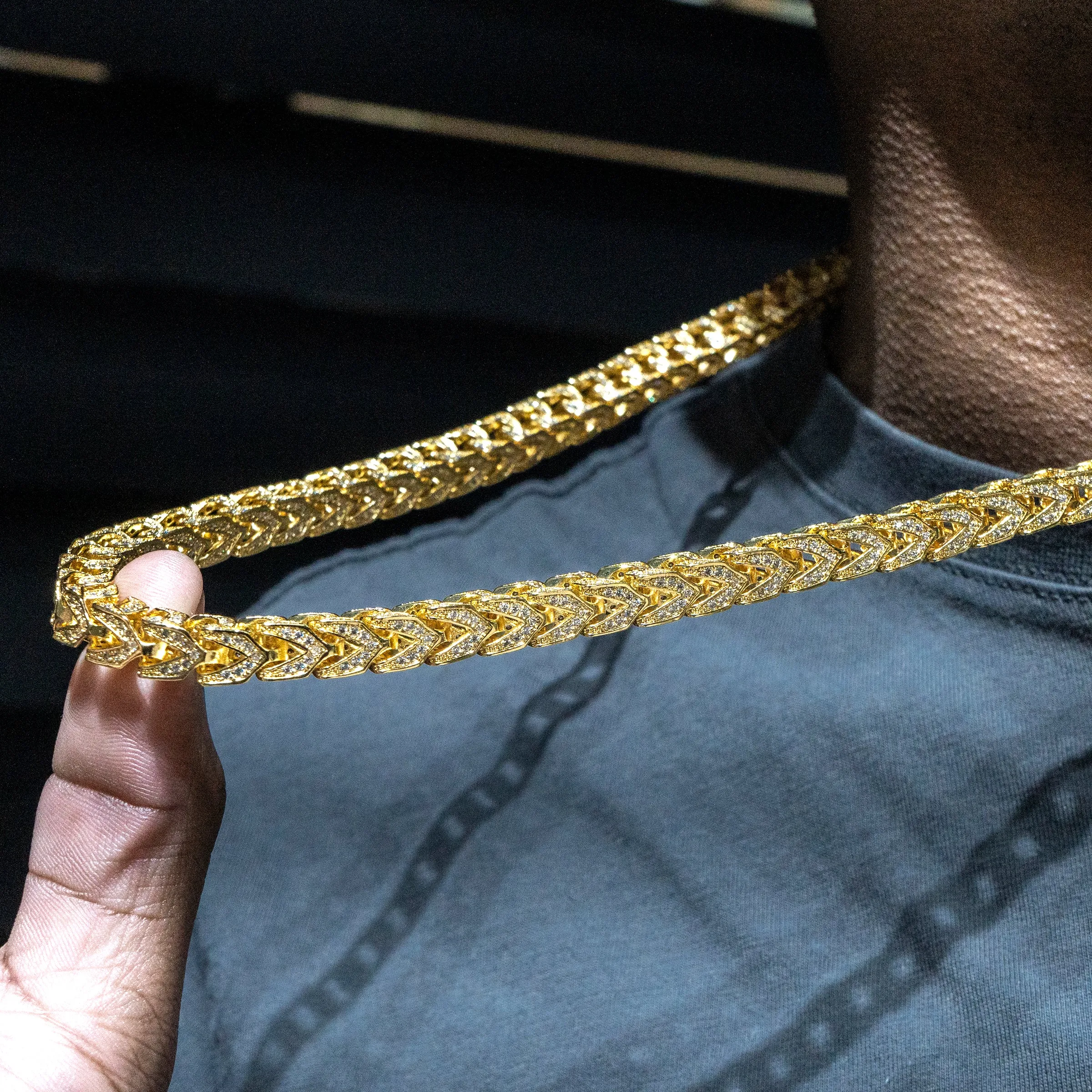 Solid Gold Iced Out Franco Chain ( 8 Mm )