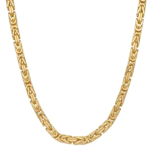 Square Byzantine Link Chain Necklace 14K Yellow Gold - Hollow