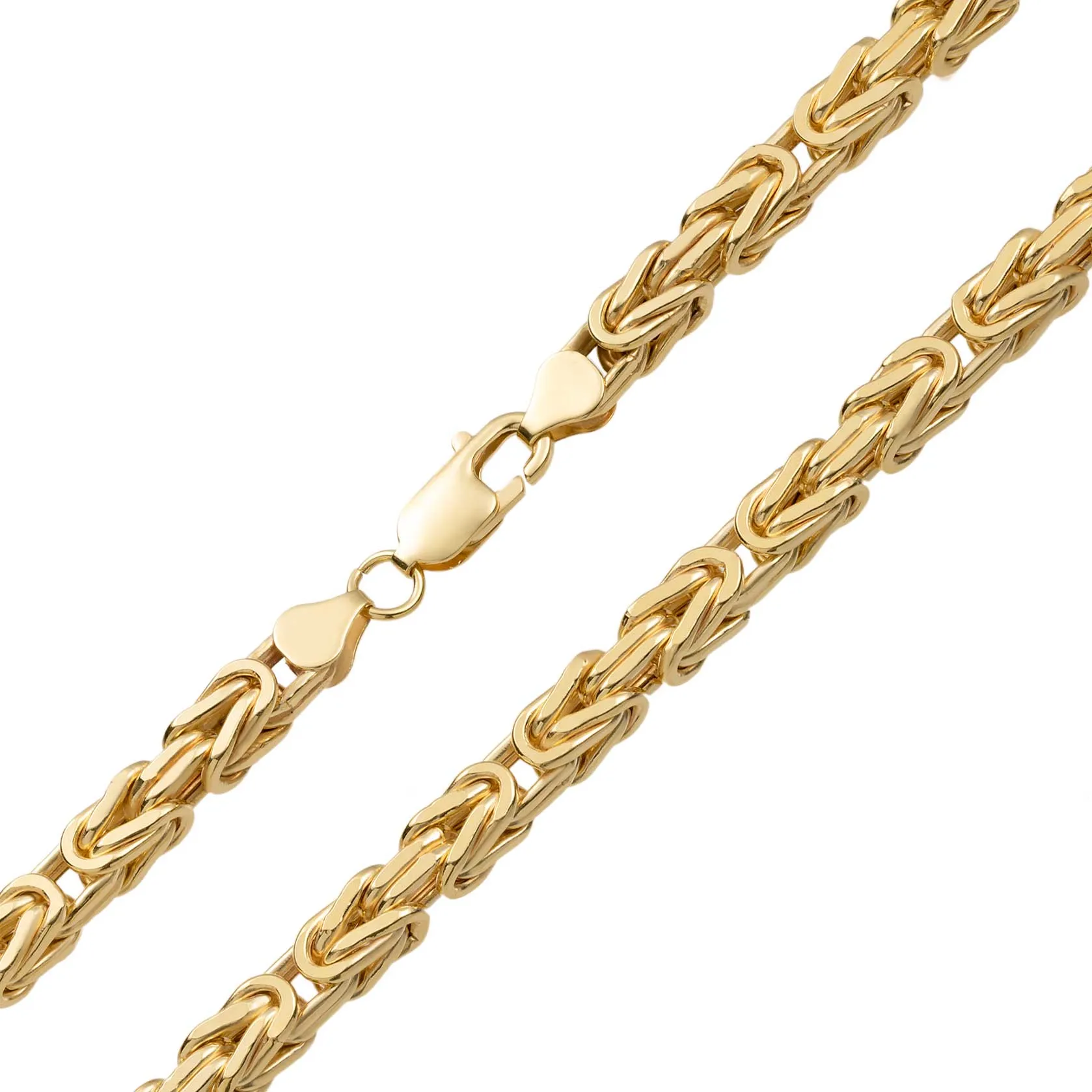 Square Byzantine Link Chain Necklace 14K Yellow Gold - Hollow