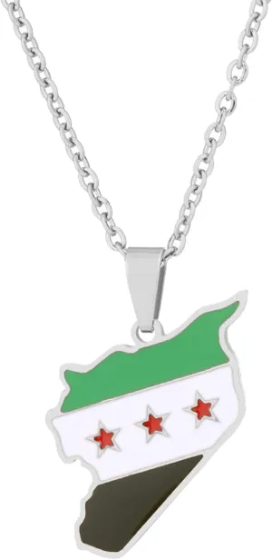 Stainless Steel Syria Map Flag Pendant Necklaces for Women Men Map Charm Fashion Syrians Map Chain Jewelry Gold Silver
