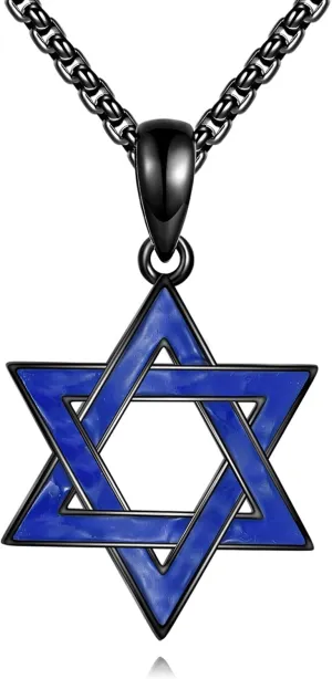 Star of David Necklace for Men Sterling Silver Jewish Star pendant Necklace Black Jewish Jewelry for Women