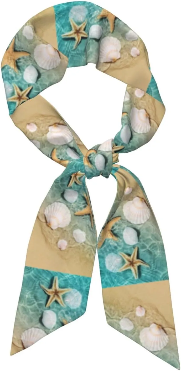Starfish And Seashell On The Summer Beach Hair Scarf for Women Fashion Silky Satin Head Scarf Lightweight Neck Scarves For Hand Bags Headscarf