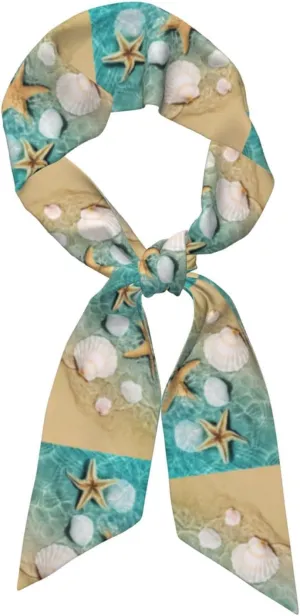 Starfish And Seashell On The Summer Beach Hair Scarf for Women Fashion Silky Satin Head Scarf Lightweight Neck Scarves For Hand Bags Headscarf