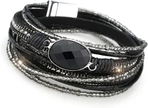 Suyi Women Wrap Bracelet Multilayered Leather Braided Bangle Wrist Cuff Bangles with Magnetic Buckle