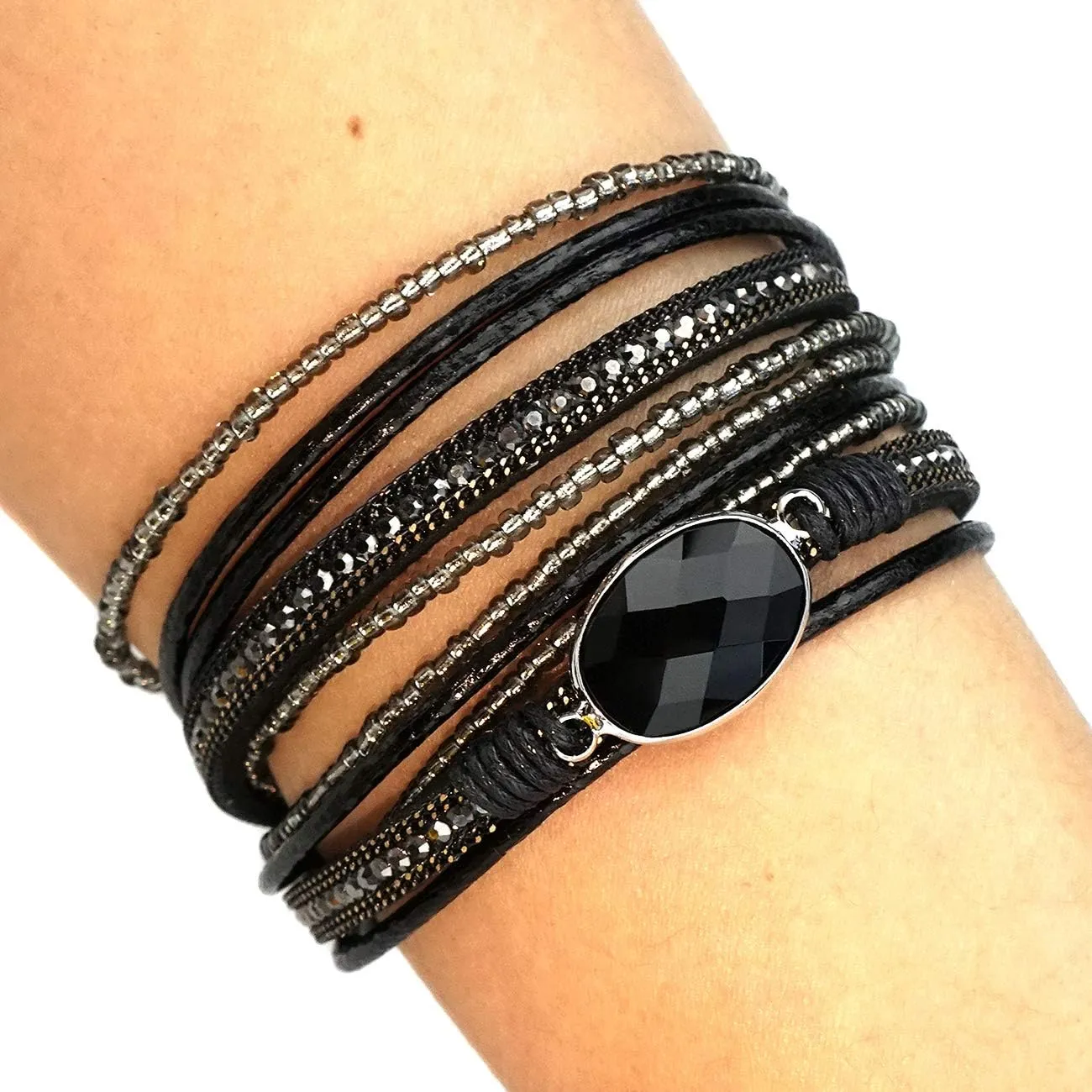 Suyi Women Wrap Bracelet Multilayered Leather Braided Bangle Wrist Cuff Bangles with Magnetic Buckle