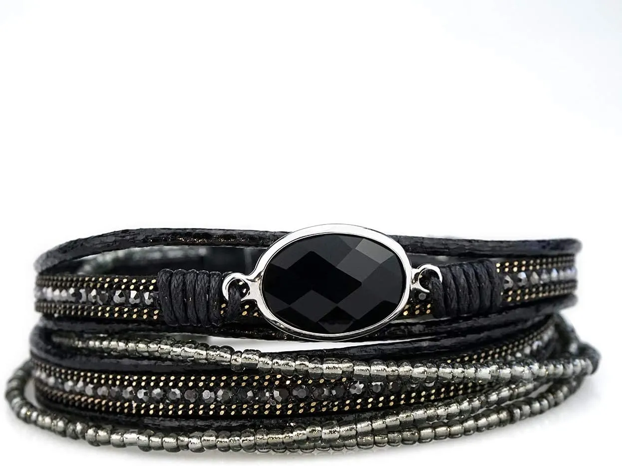 Suyi Women Wrap Bracelet Multilayered Leather Braided Bangle Wrist Cuff Bangles with Magnetic Buckle