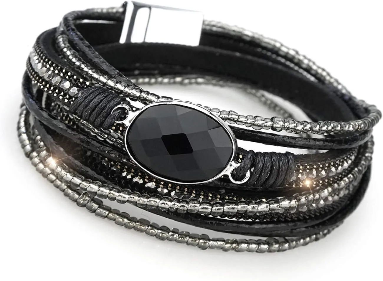 Suyi Women Wrap Bracelet Multilayered Leather Braided Bangle Wrist Cuff Bangles with Magnetic Buckle